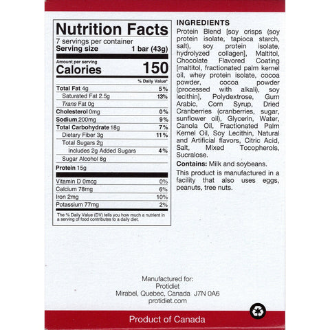 ProtiDiet Raspberry Dark Chocolate Bars \ 7 Servings Per Box
